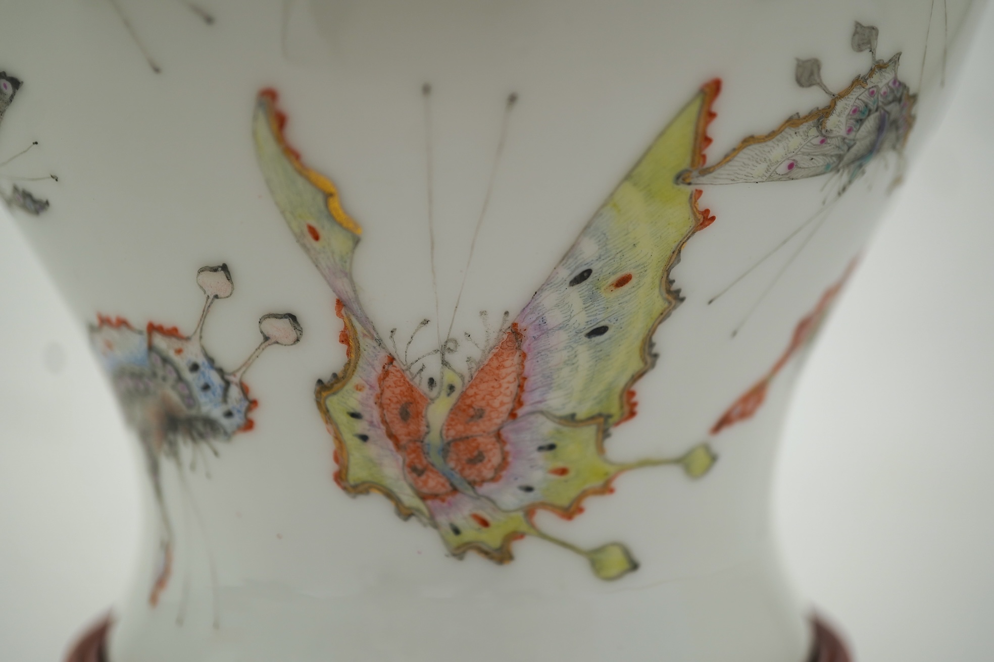 A Chinese enamelled porcelain ‘Hundred Butterfly’ vase, Qianlong mark, Republic period